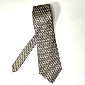 Roundtree & Yorke Men's Necktie Tie Navy Blue Gold Geometric Pattern 100% Silk